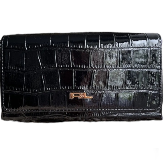 RALPH LAUREN Notorious Clutch Bag Black Patent Croco Clutch Bag Mirror Inside - Picture 5 of 9